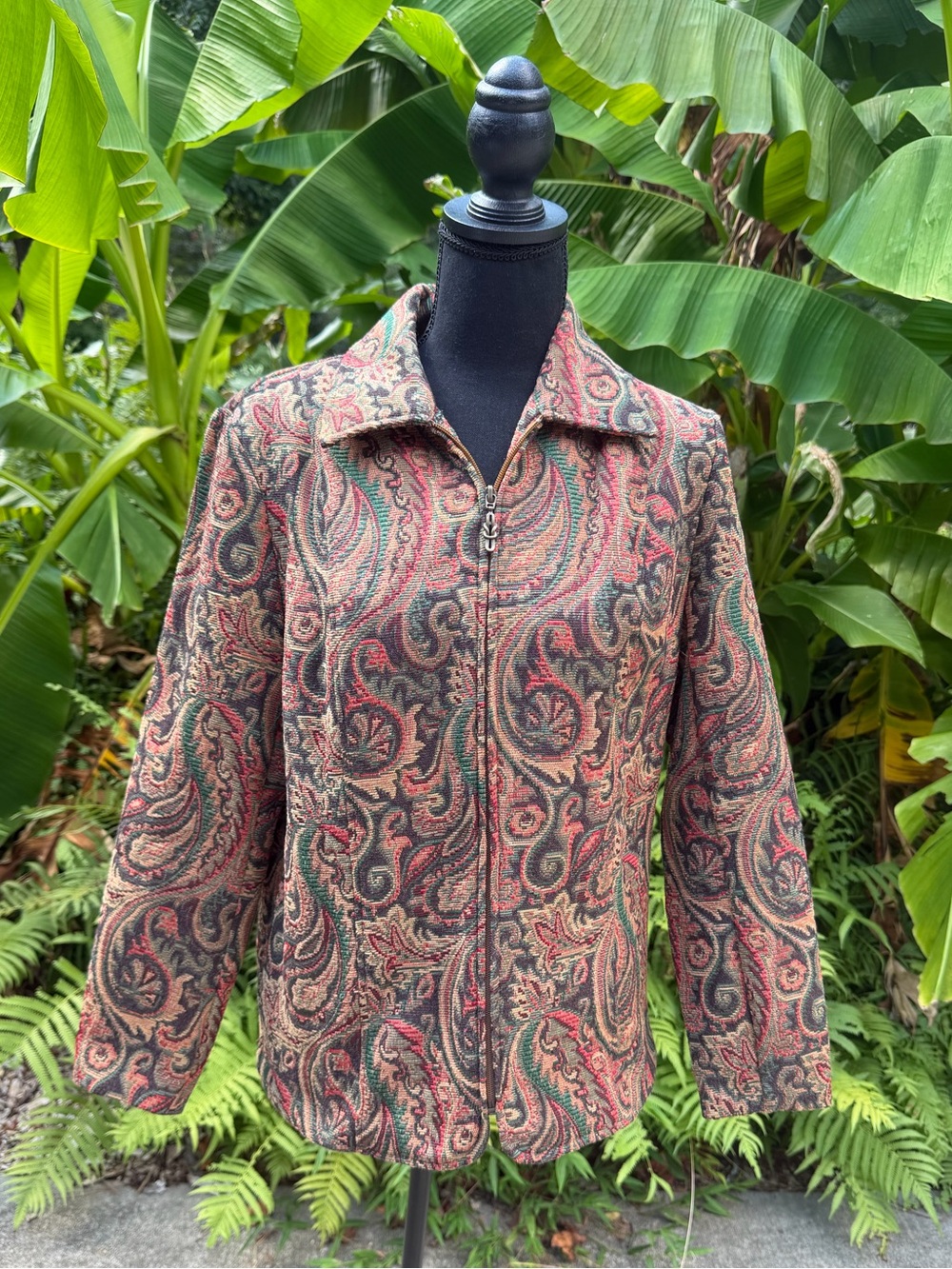 Vintage Bon Worth Paisley Tapestry Zip Jacket Womens XS Artsy Fall Jacquard